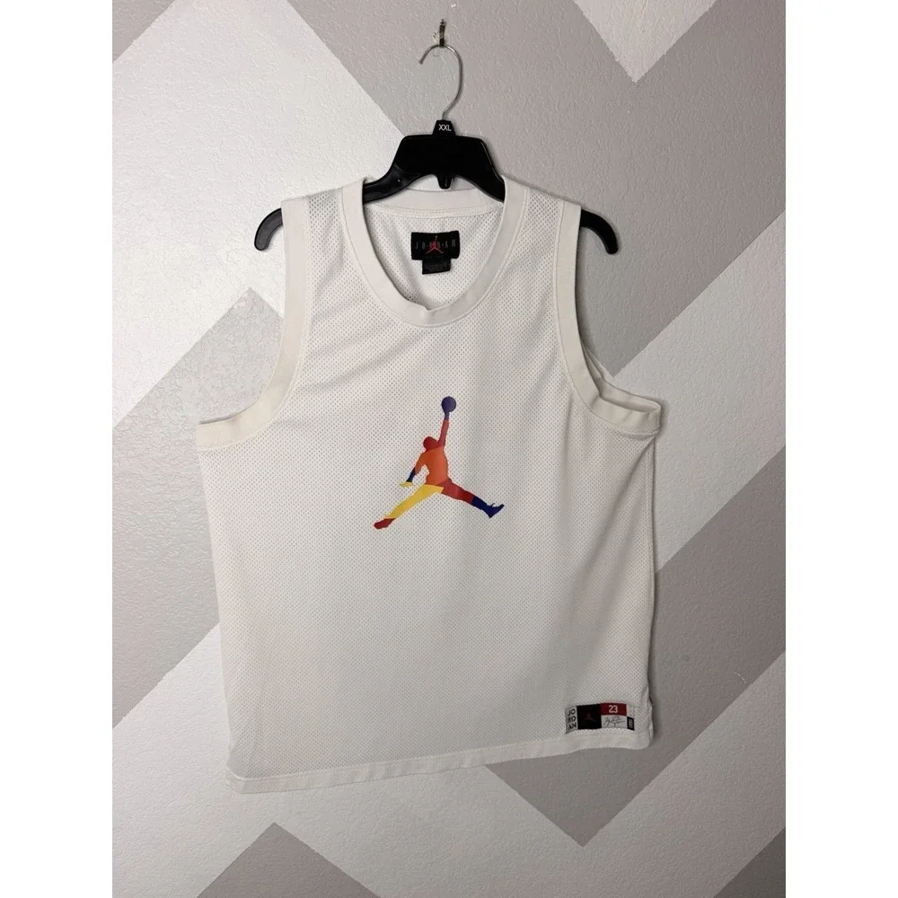 Jordan DNA Tank Top Mensy L White Mesh Sleeveless Jumpman Graphic Basketball USA